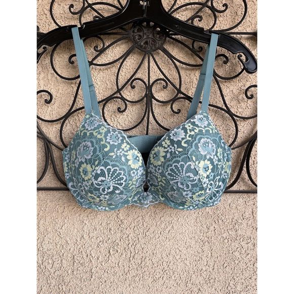 Victorias Secret Dream Angels Push Up Bra - Size 34D - Teal Blue/ Yellow - Picture 2 of 9